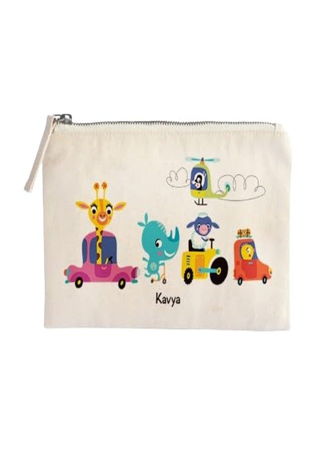 Zooboo Catch All Pouch Personalized with Kid's Names, 100% Cotton with Zipper, Pencil Pouch for Boys and Girls, School Supply Stationery Box Organizer for Students Lets Travel - Image 1